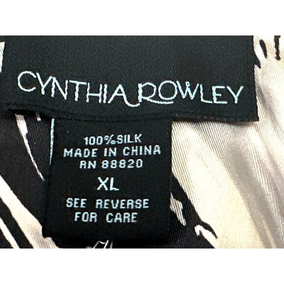 Cynthia Rowley XL Black White Abstract Print Silk Sleeveless Cowl Neck Blouse NW - Picture 7 of 9